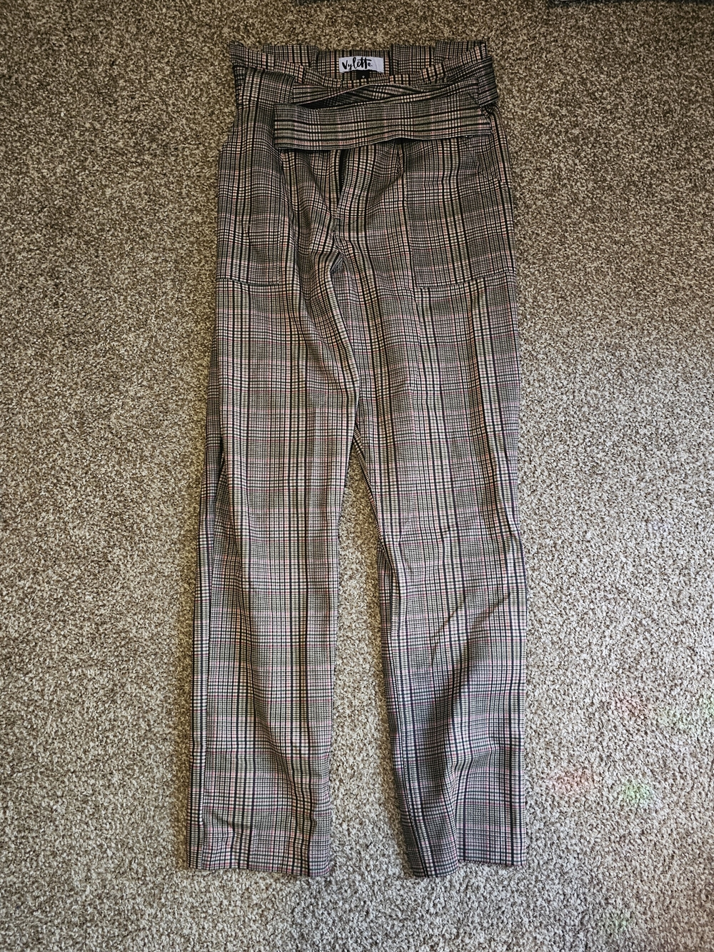 Vylette Plaid Paperbag Tie Waist Pants Size 9 Straight Leg Preppy